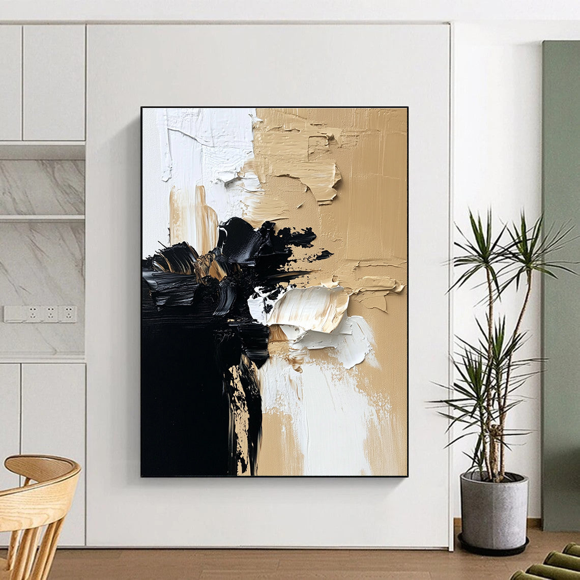 Textured Beige - Black Abstract Painting with Tactile Harmony WINK363