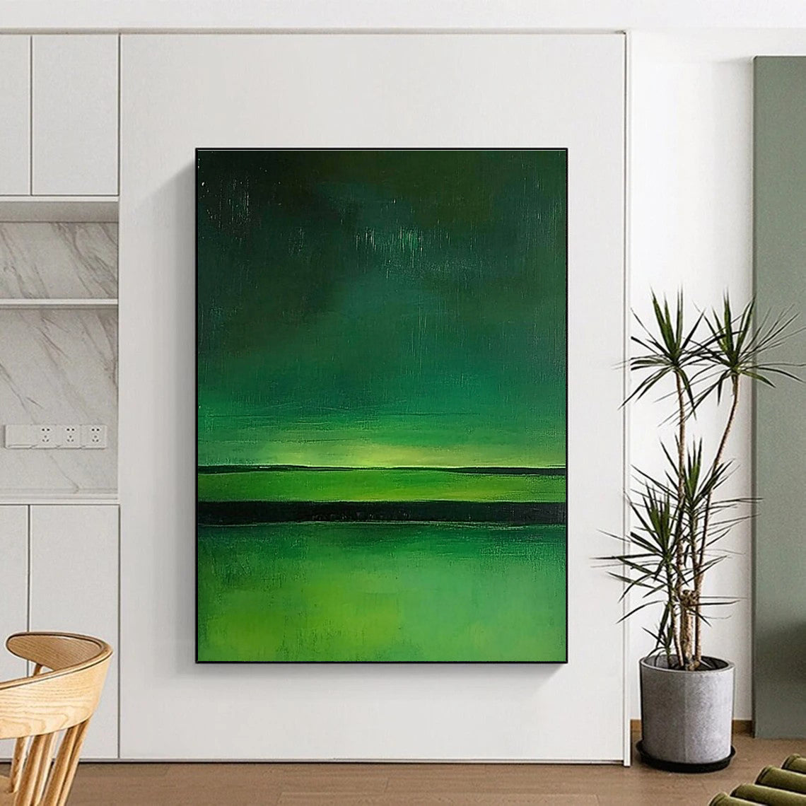 Green Horizon Stripes Abstract Painting for Minimalist Living GAB0767