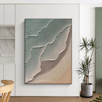 Textured Green and Beige Leaf - Like Abstract Painting for Contemporary Home Offices HENG519