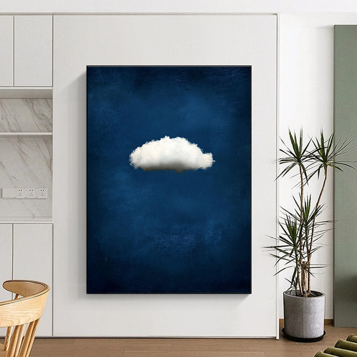 Single White Cloud on Blue Serene Abstract Art for Relaxing Spaces GAB1449