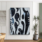 Black and White Textured Shapes Abstract Painting with Bold Contrast WINK050