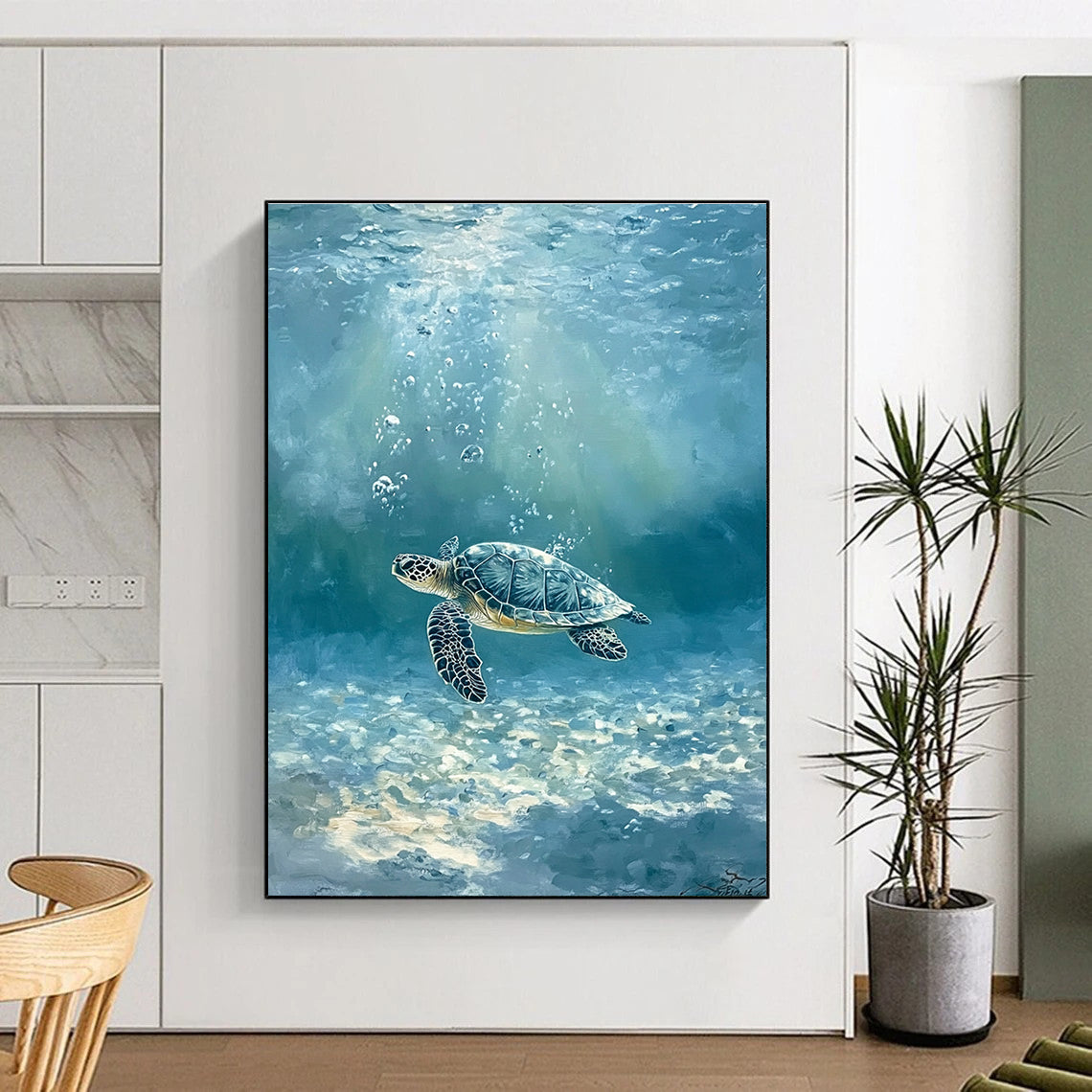 Sea Turtle Underwater Realistic Marine Abstract Painting GAB0335