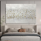White Flower Field Abstract Painting for Minimalist Bedroom Retreats YHT214