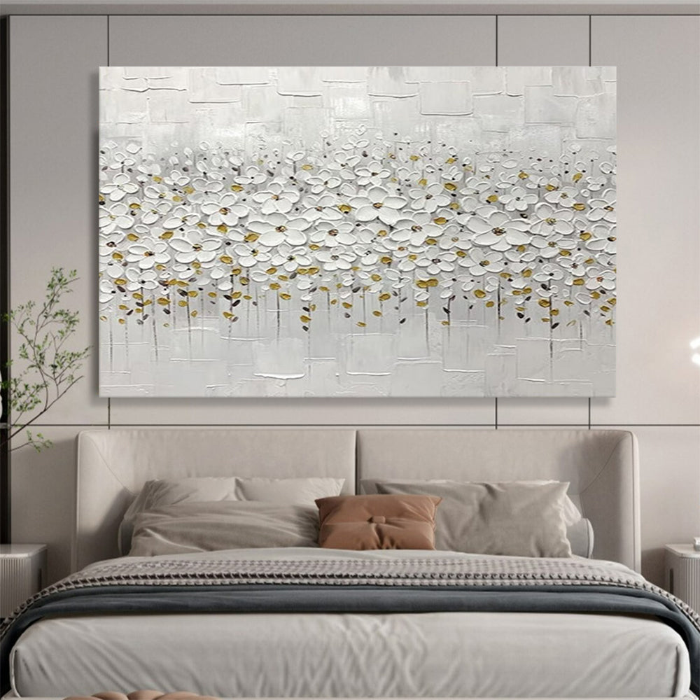 White Flower Field Abstract Painting for Minimalist Bedroom Retreats YHT214