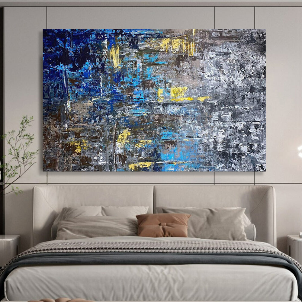 Blue and Yellow Abstract City Painting for Urban Loft Apartments YHT379