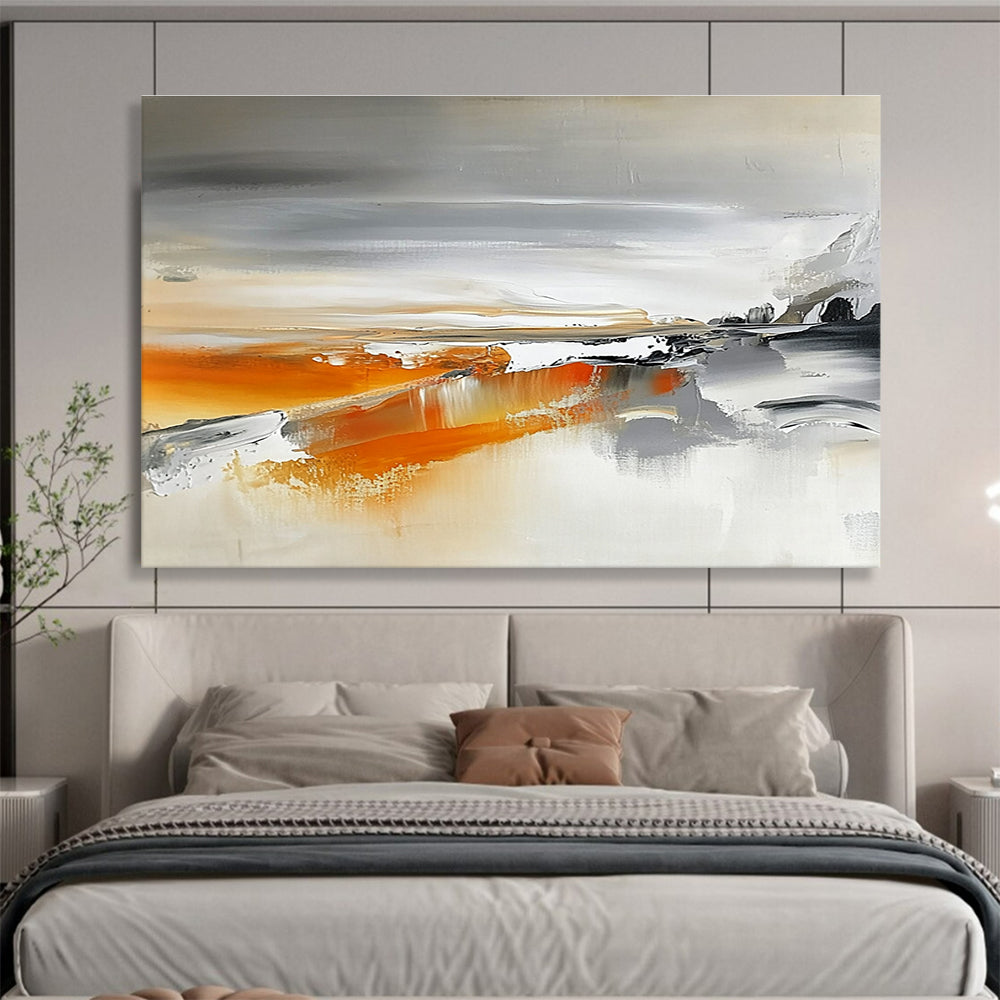 Orange - Gray Landscape Dynamics with Contrasting Hues Abstract Painting ABS316