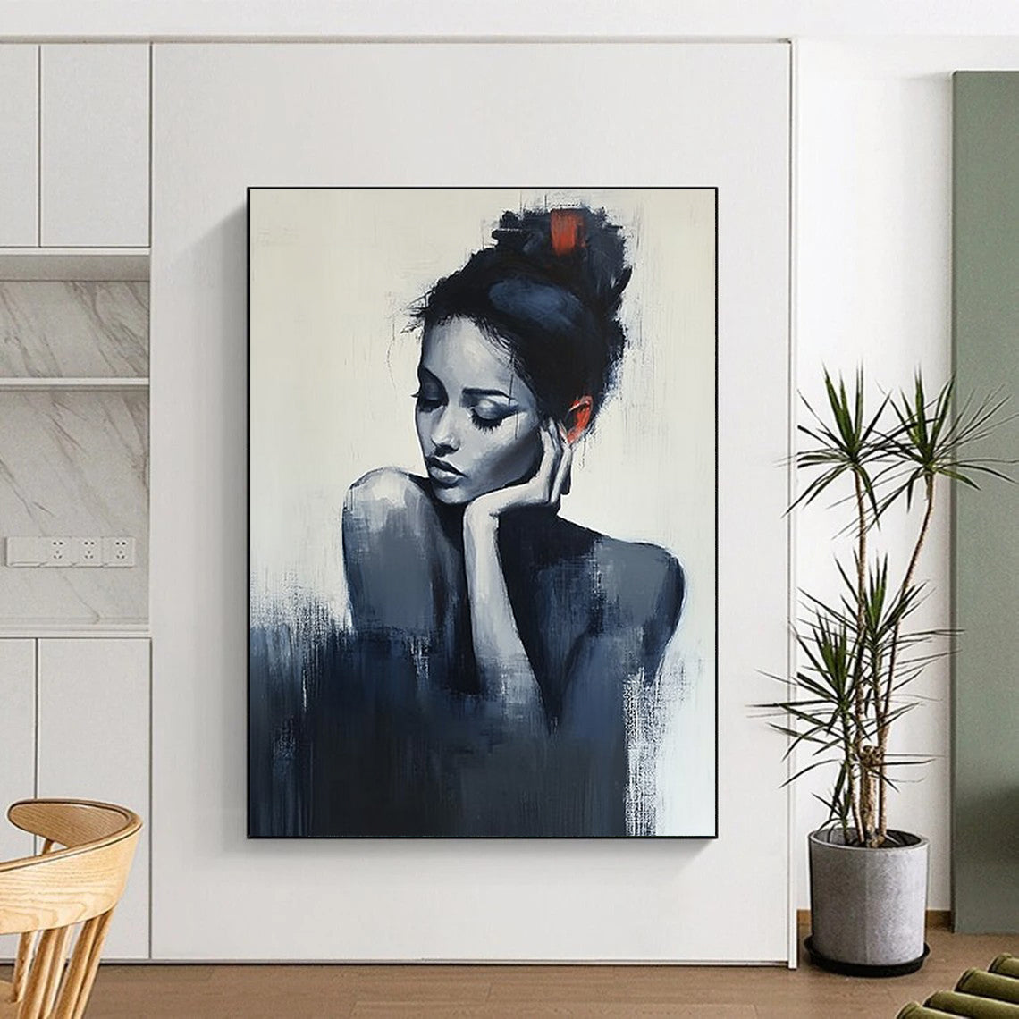 Contemplative Woman Moody Abstract Painting for Intimate Spaces GAB1429