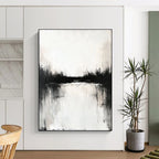Dramatic Black and White Lakescape Abstract Painting GAB0677