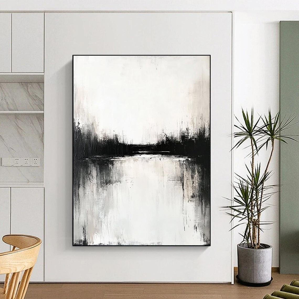 Dramatic Black and White Lakescape Abstract Painting GAB0677
