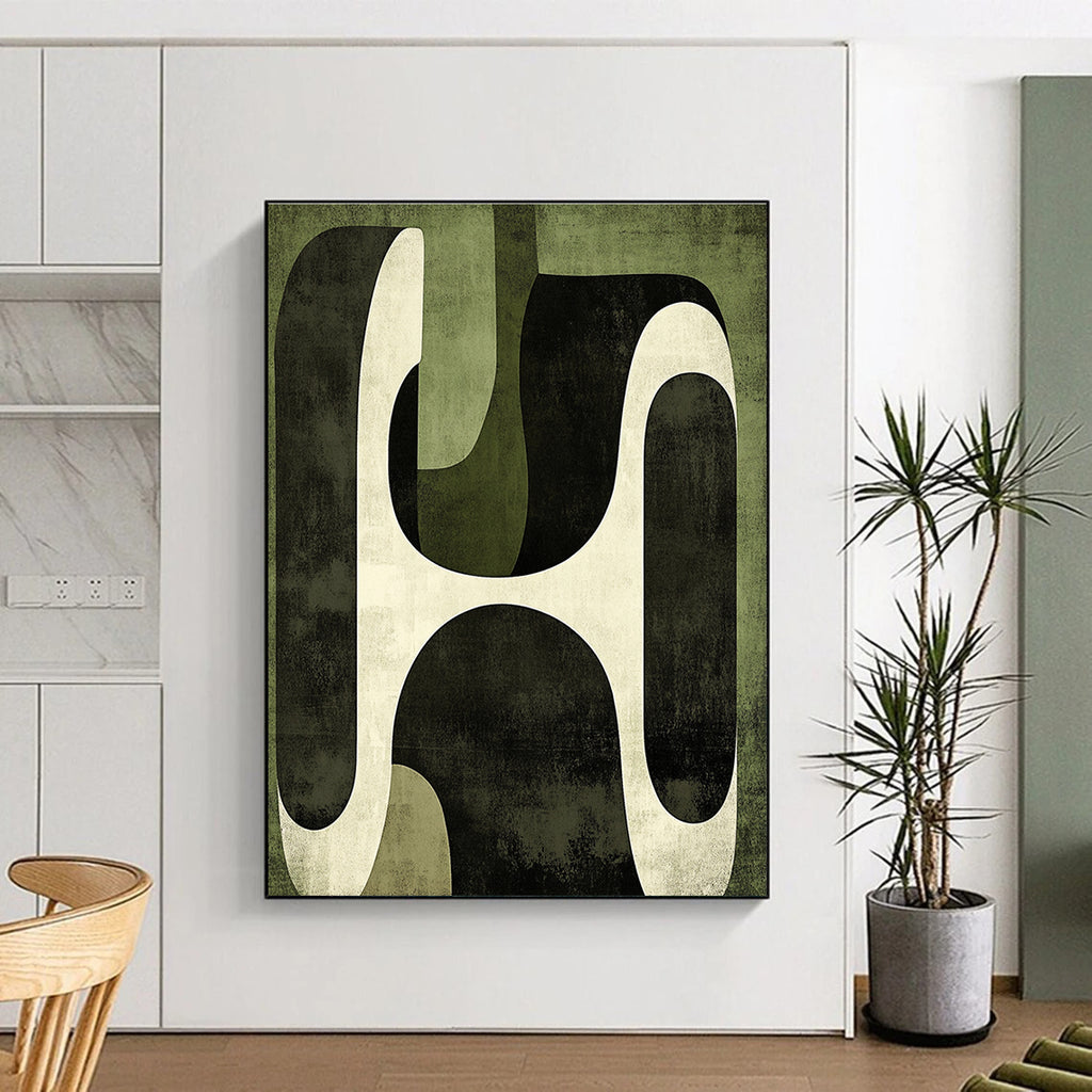 Green Geometric Abstract Painting for Eco - Friendly Workspaces GAB0967