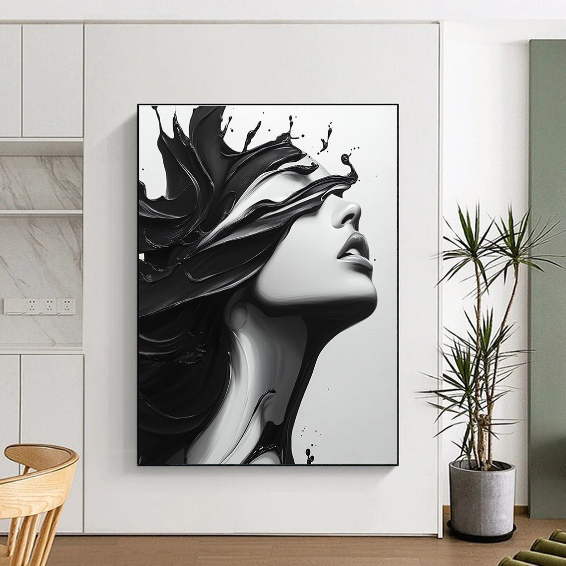 Black Ink on White Face Edgy Abstract Painting for Urban Lofts GAB1516