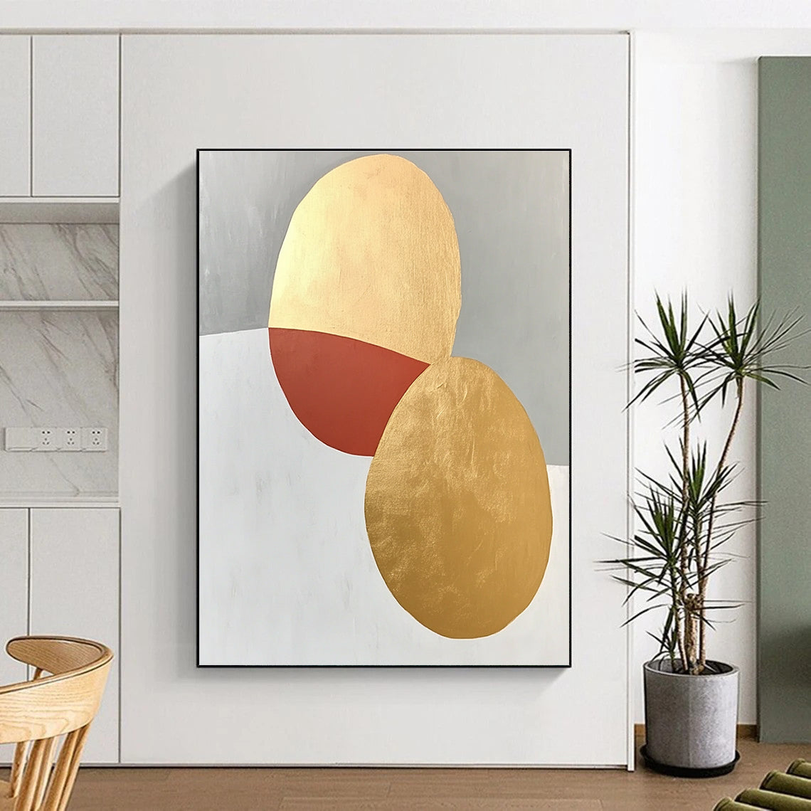 Geometric Gold and Red Abstract Painting with Regal Touch WINK306