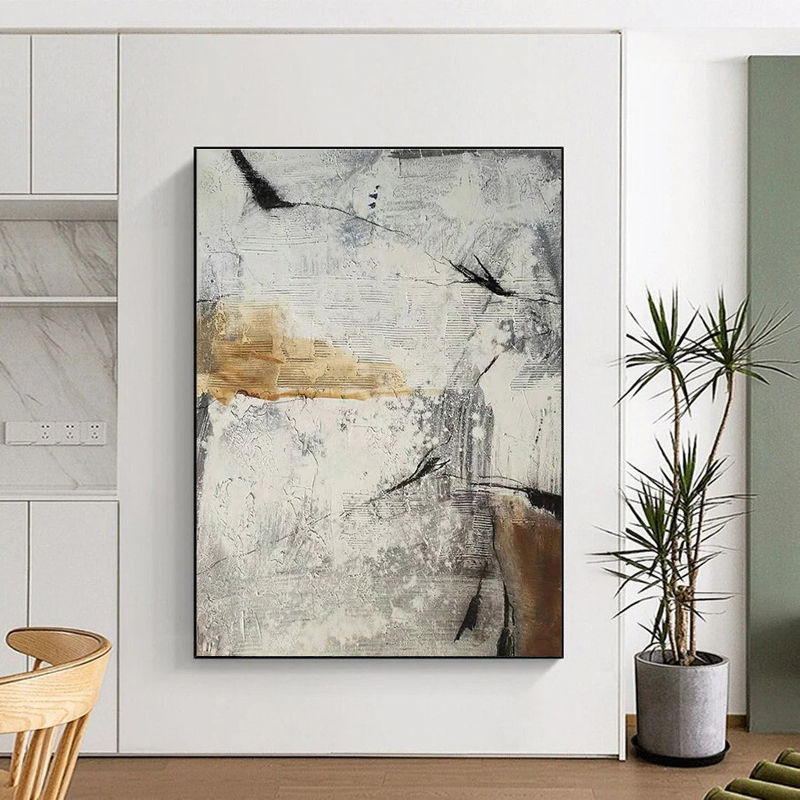 Gray and Beige Abstract Textures Painting for Industrial - Chic Spaces HENG338