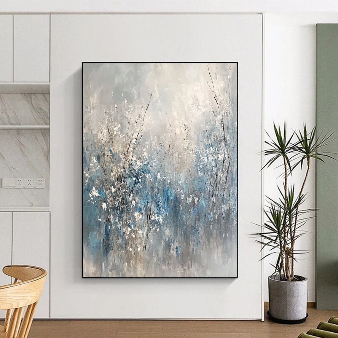 Blue - Gray Toned Abstract Floral Painting for Calming Spaces GAB0871