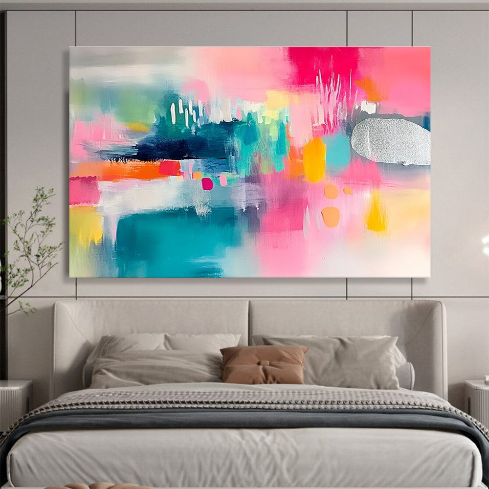 Colorful Abstract Composition with Silver Accent Abstract Painting ABS374