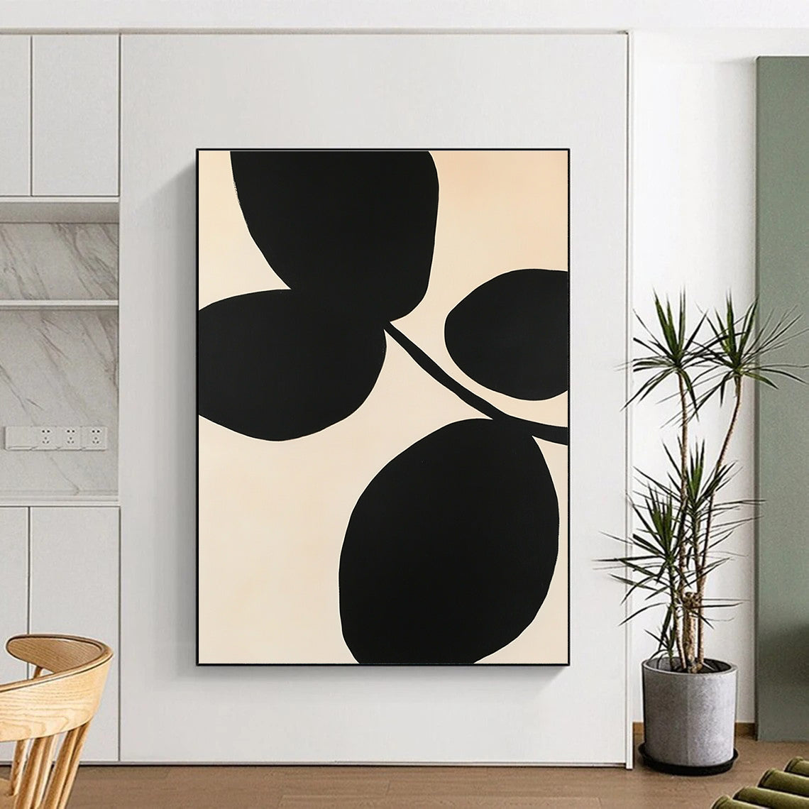 Branch with Black Leaves Abstract Painting of Graphic Botany GAB0217