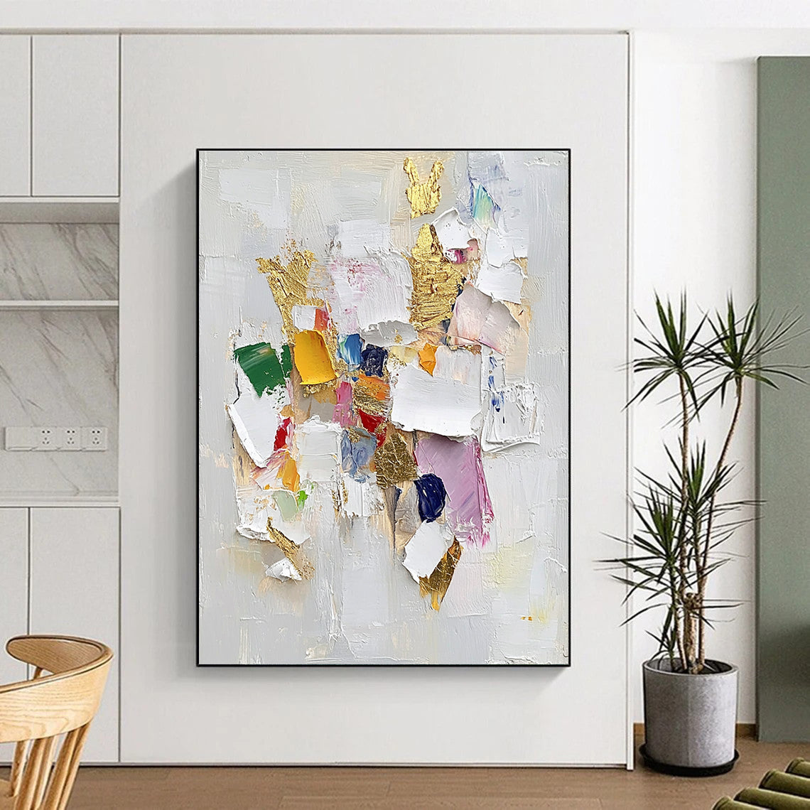 Colorful Collage Gold Abstract Painting with Playful Luxury WINK482