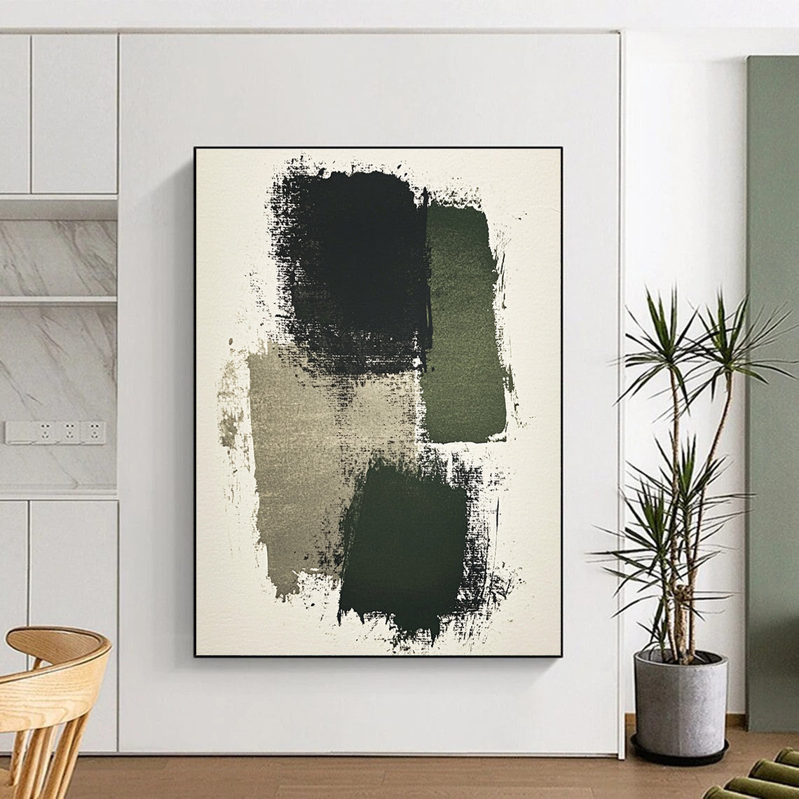 Dark Green and Gray Brushstrokes Abstract Painting with Moody Textures WINK265