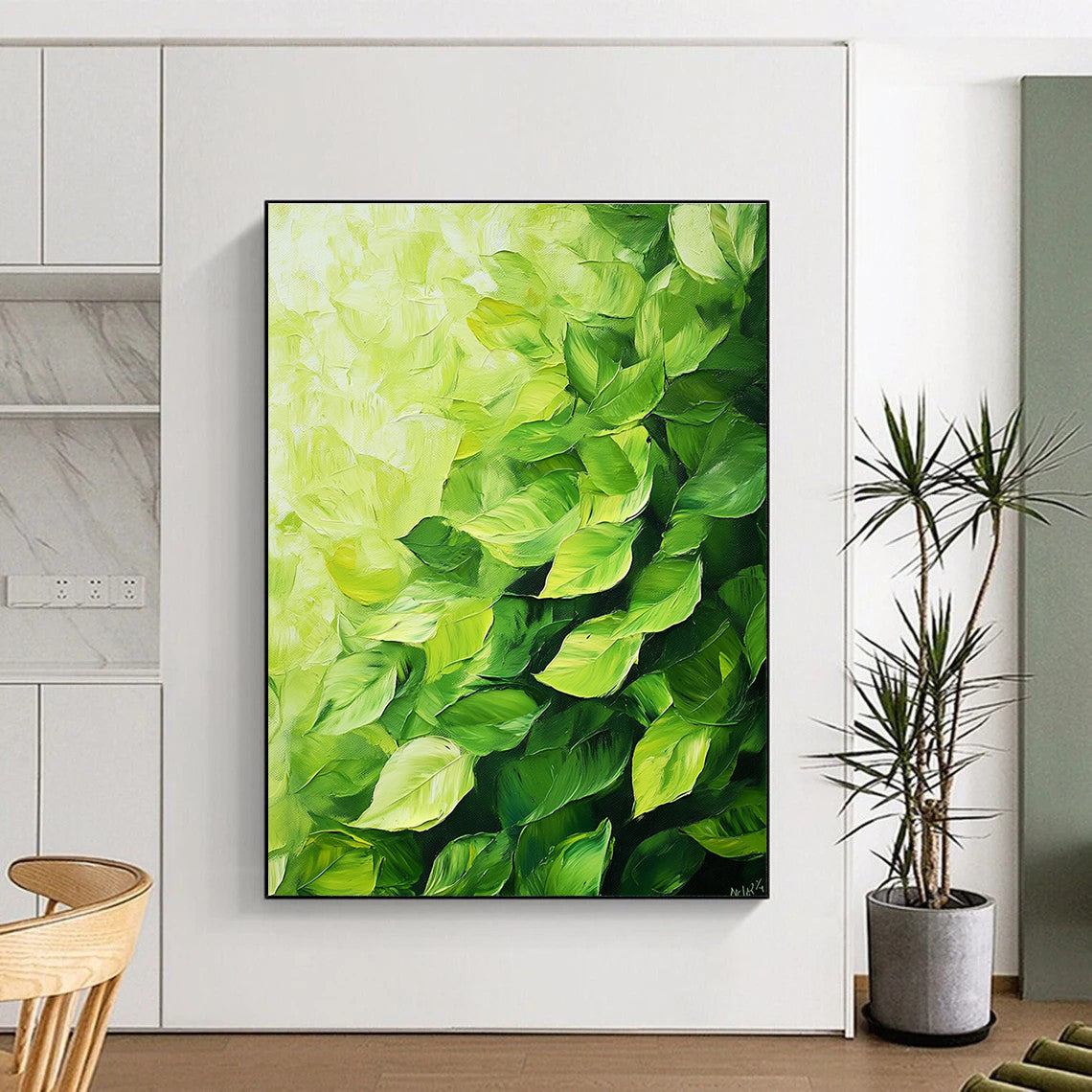 Lush Green Leaf Textures Painting of Vibrant Nature GAB0168