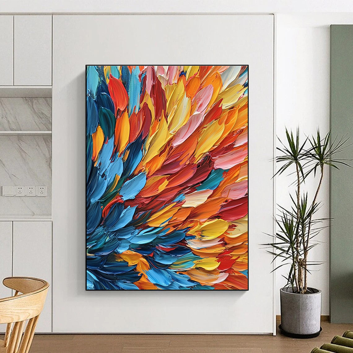 Feather - like Color Strokes Abstract Painting with Graceful Movement WINK083