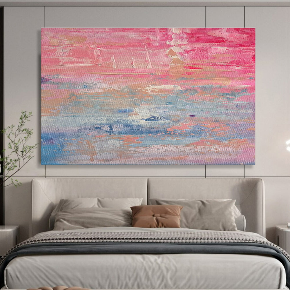 Pink - Blue Abstract Sunset Painting for Romantic Bed and Breakfasts YHT386