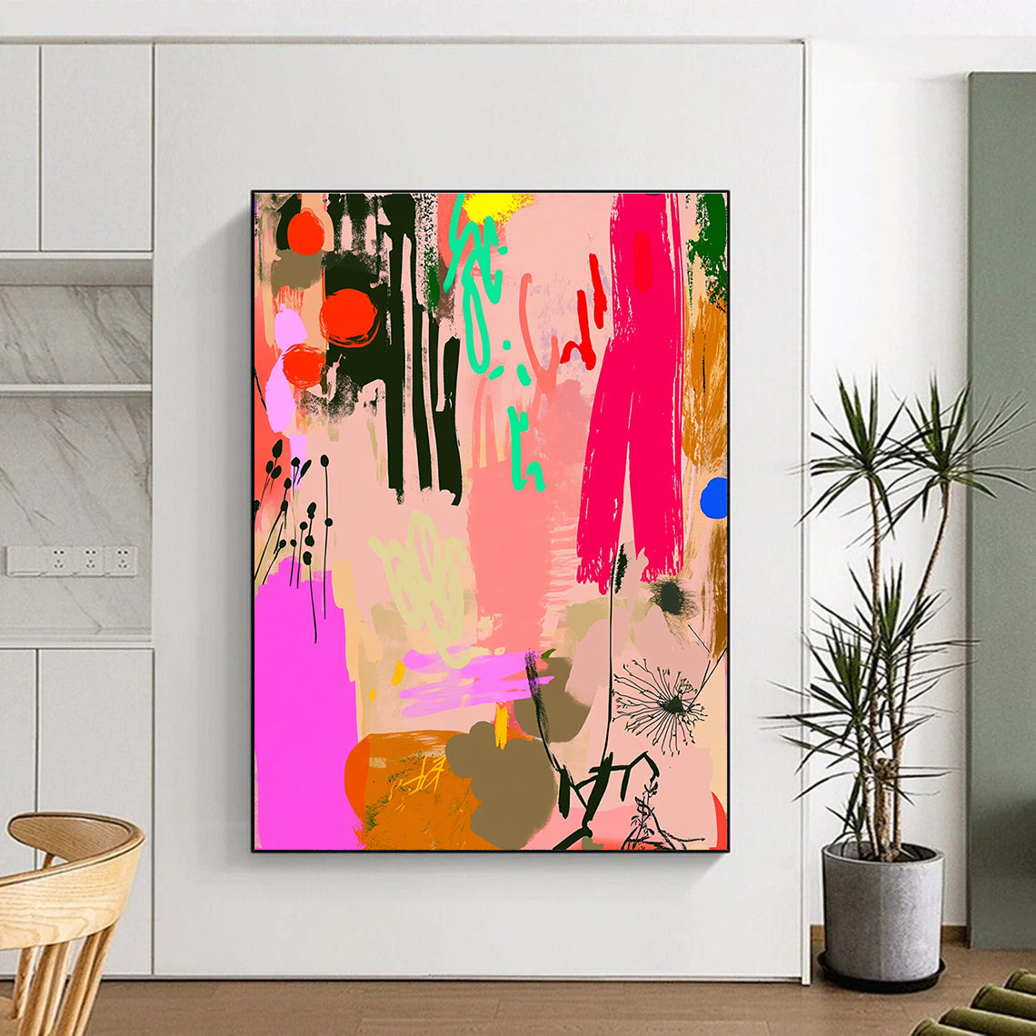 Floral Abstract Collage Painting with Whimsical Charm WINK084