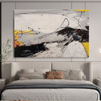Dynamic Black - White - Yellow Abstract Energetic Painting for Bold Interiors YHT029