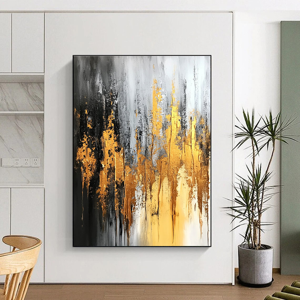 Gray Gold Abstract Painting with Luxe Drama WINK696