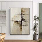 Beige Brown Black Abstract Painting with Textured Minimalism WINK547