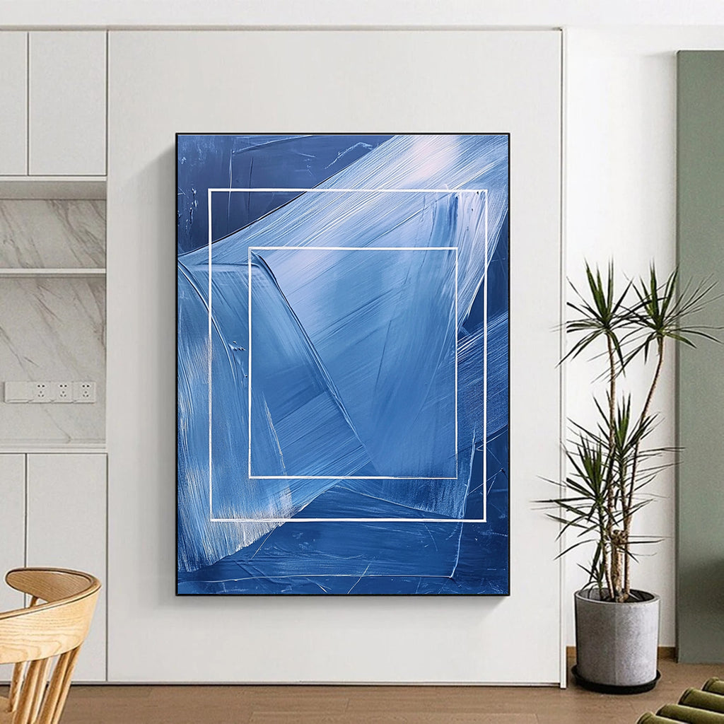 Blue and White Frame Abstract - Geometric Minimalist Abstract Painting GAB0470