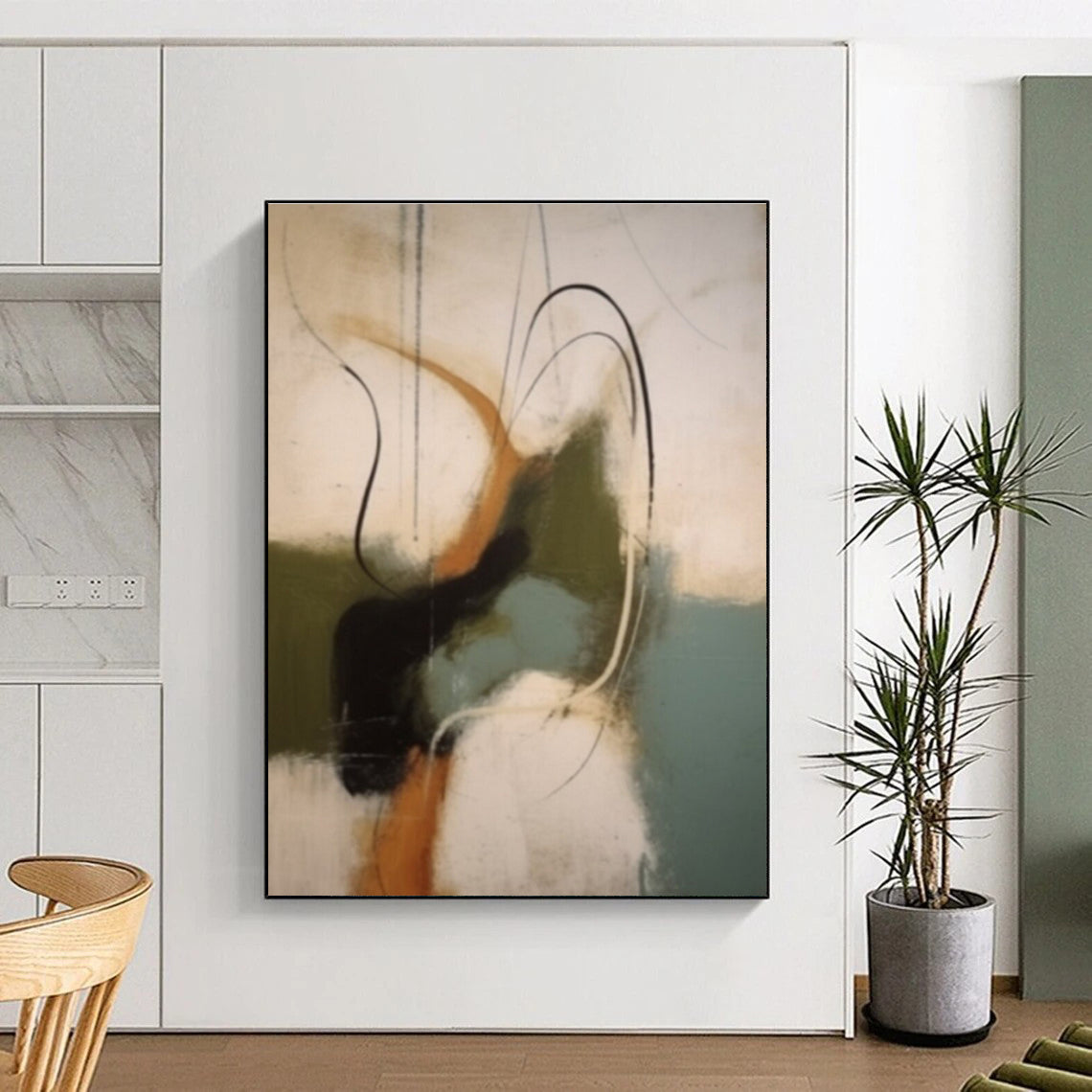 Abstract with Curved Lines in Earthy Tones Painting for Bohemian - Styled Bedrooms HENG365