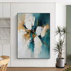 Teal Gold Abstract Composition Painting with Opulent Accents WINK682