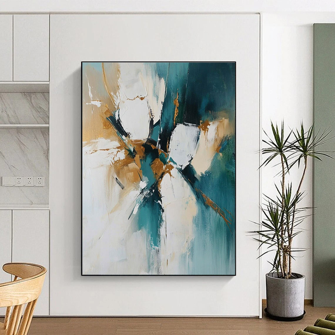 Teal Gold Abstract Composition Painting with Opulent Accents WINK682