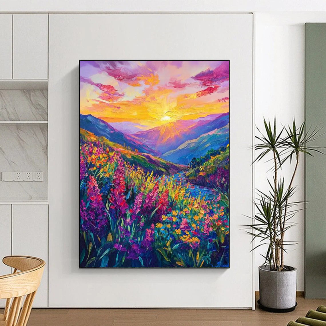 Vivid Mountain Landscape Abstract Painting for Luxury Ski Lodge Lounges HENG526