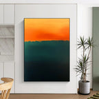 Dark Green and Orange Horizon Abstract Painting with Subtle Drama WINK223