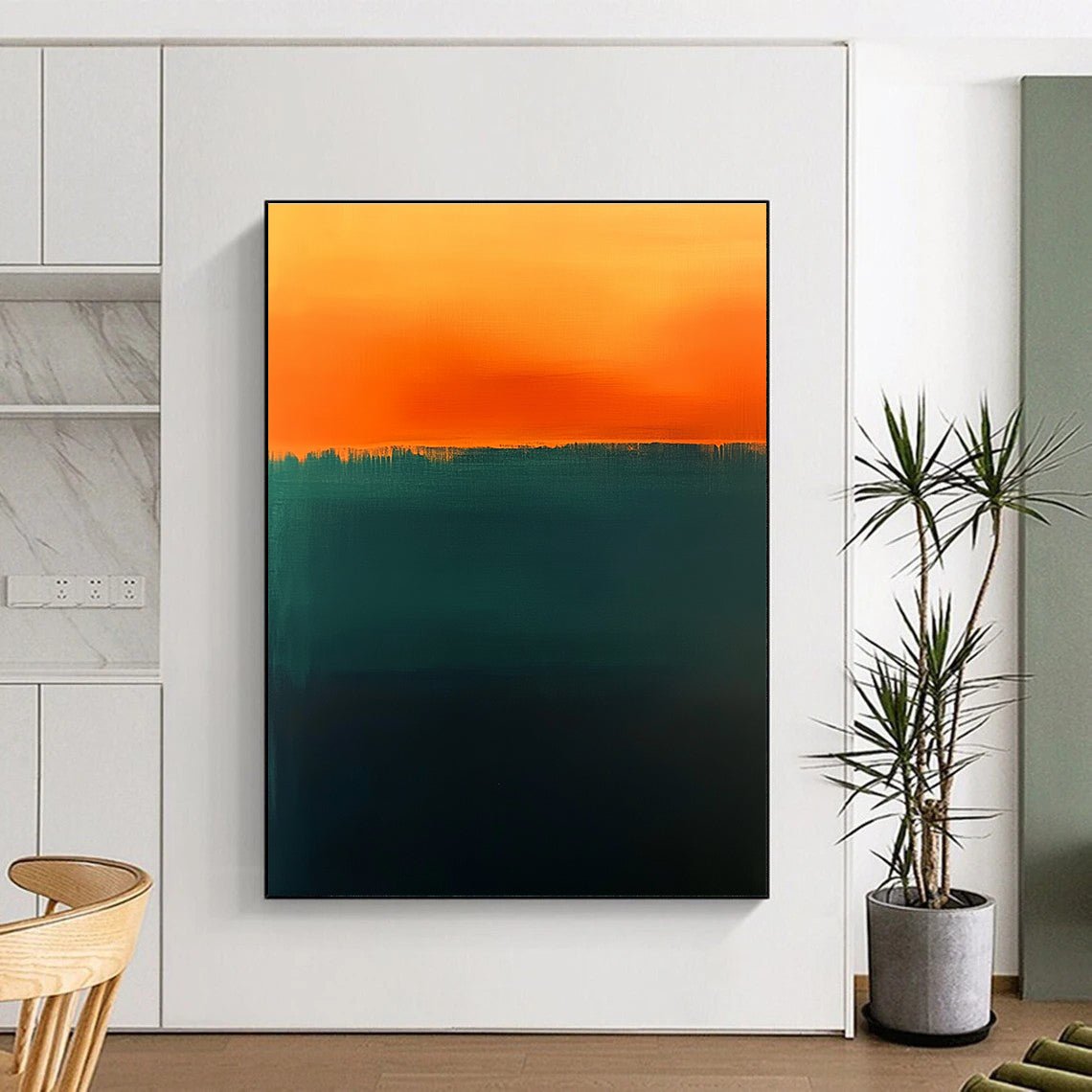 Dark Green and Orange Horizon Abstract Painting with Subtle Drama WINK223