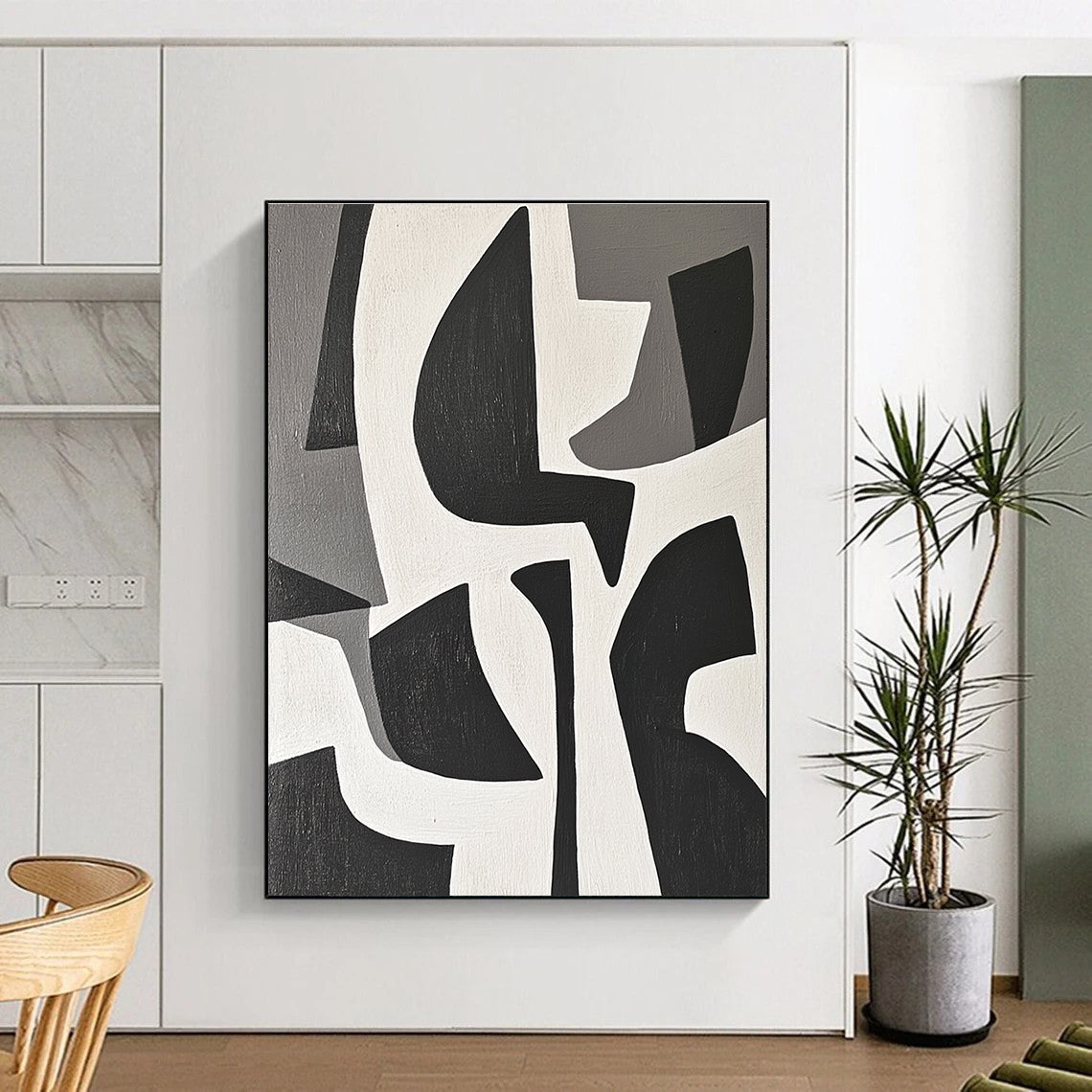 Black and White Geometric Abstract Painting for Modern Art Studios GAB0789