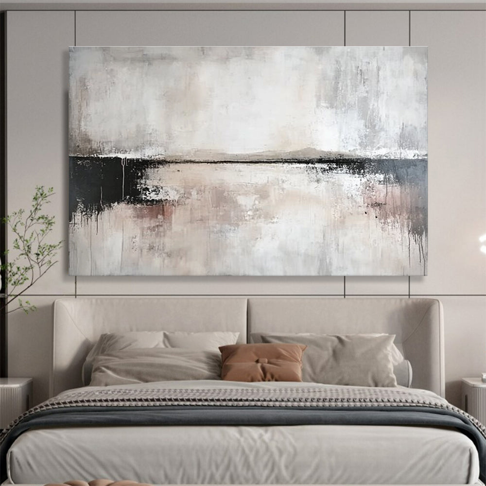 Grayscale Landscape Abstract Painting with Moody Textured Depths ABS540