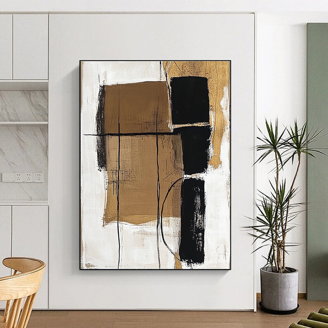 Brown Black and White Abstract Painting with Industrial Flair WINK849