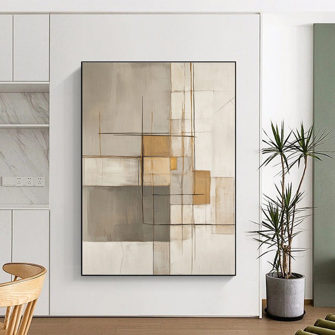 Gold Accent Geometric Abstract Painting for Luxury - Styled Residences GAB1095