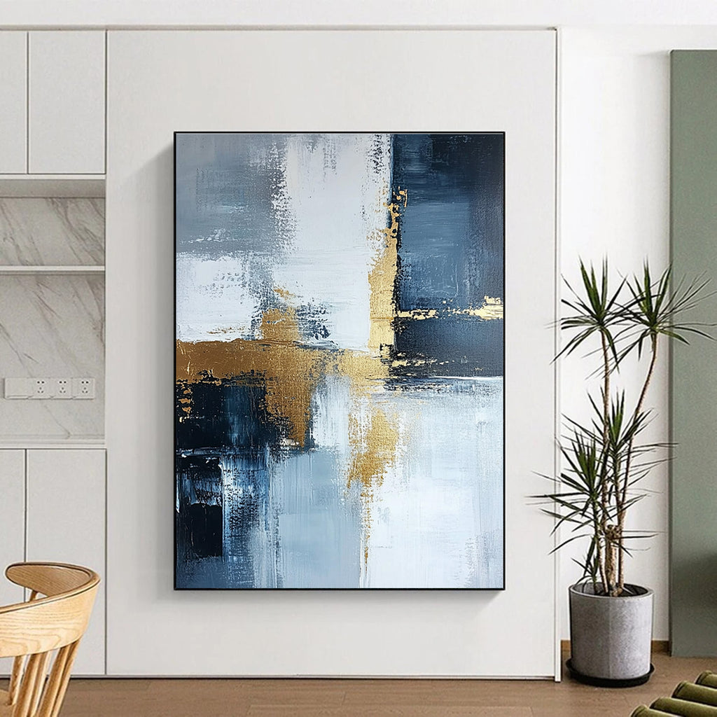 Blue Gray Gold Abstract Painting with Subtle Sophistication WINK524