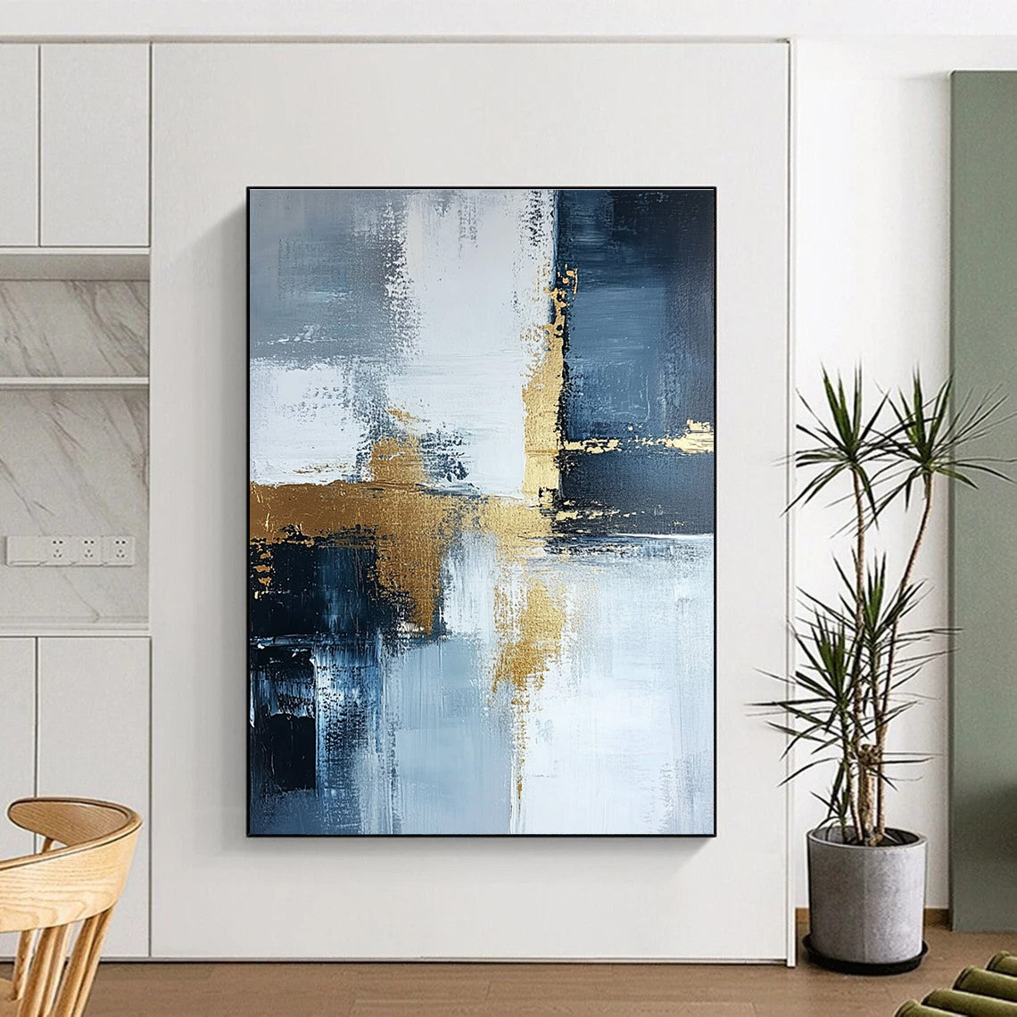 Blue Gray Gold Abstract Painting with Subtle Sophistication WINK524