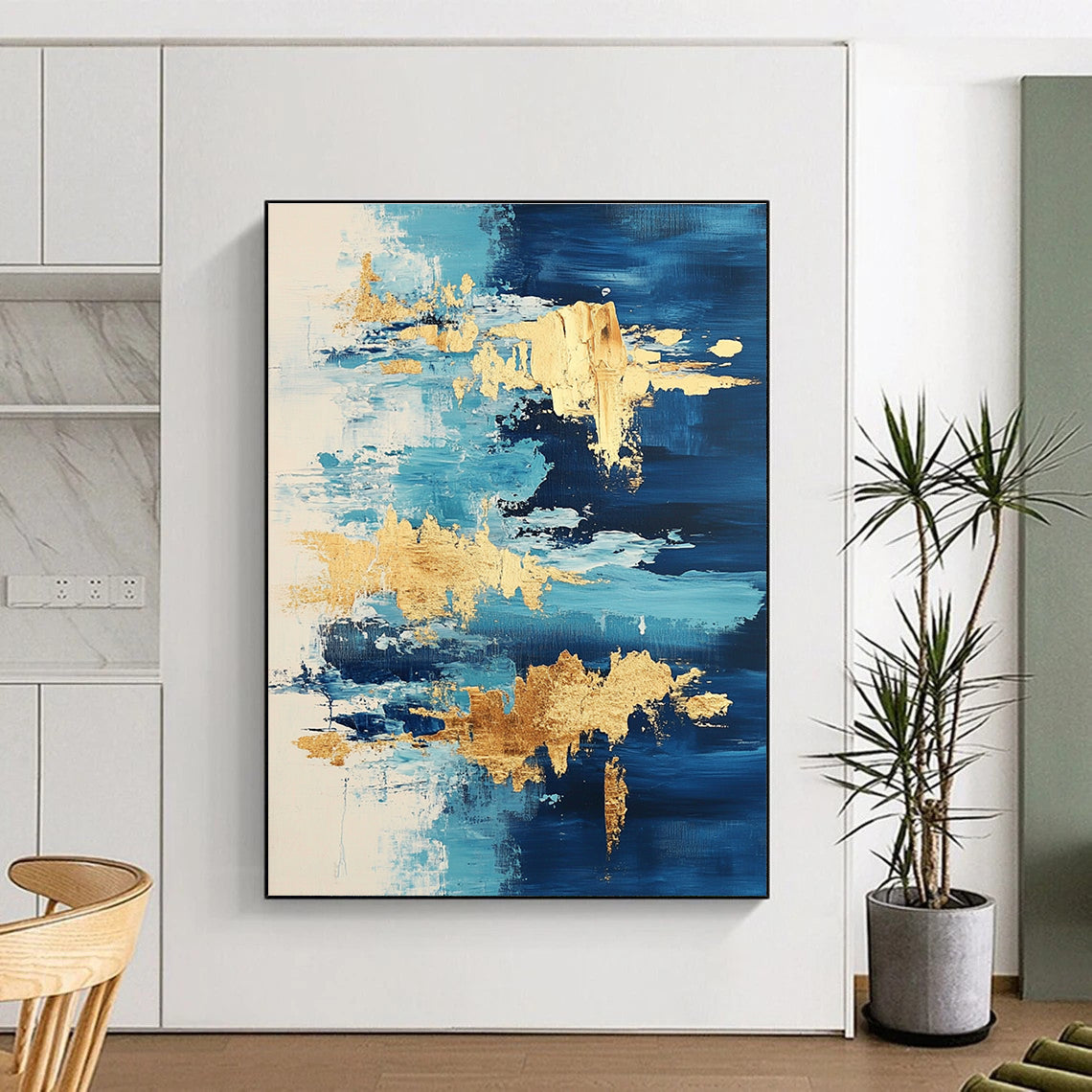 Blue - Gold Abstract Flow Painting with Fluid Luxury WINK373