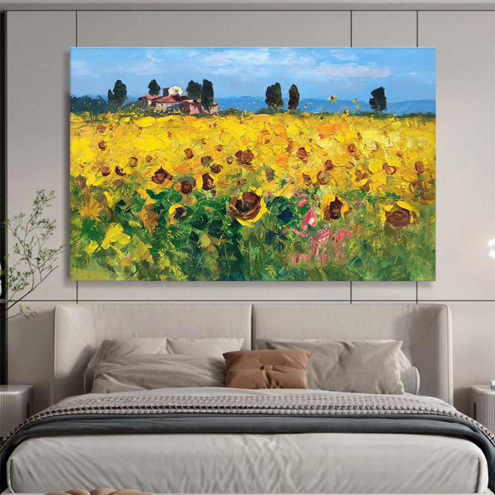 Sunflower Field Abstract Painting for Countryside Villa Living Rooms YHT461