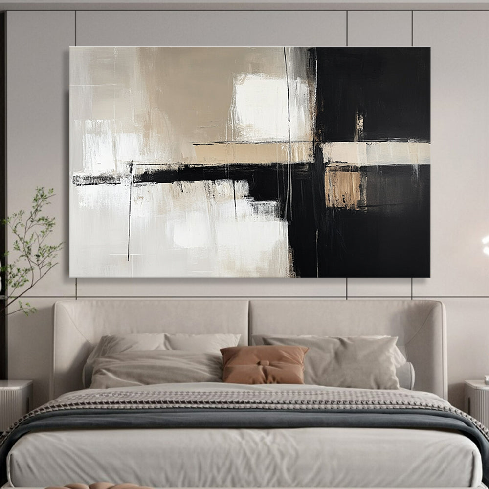 Gray - based Geometric Abstract with Contrasting Strokes Abstract Painting ABS388