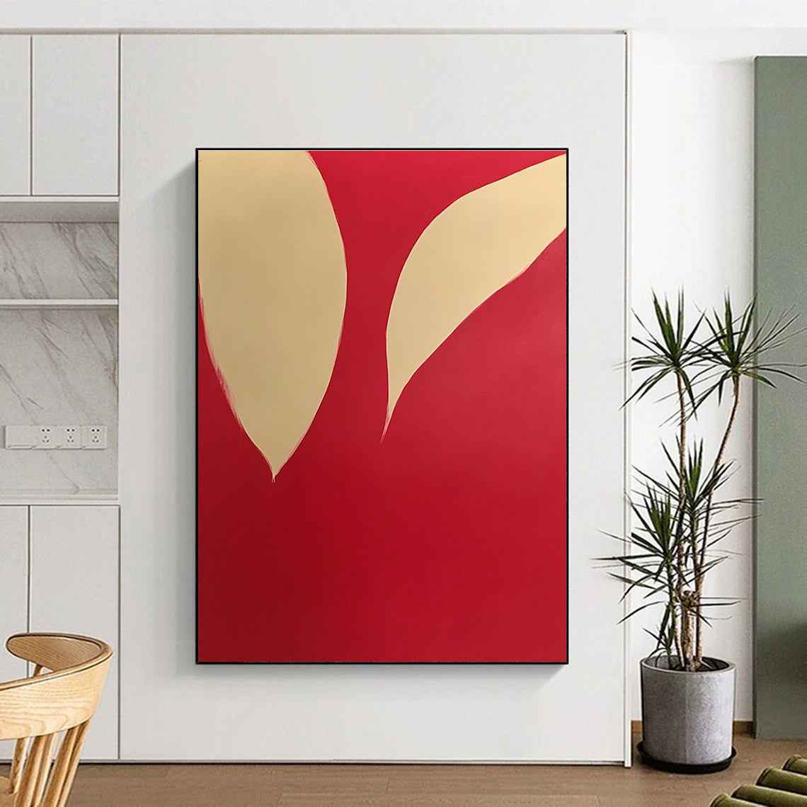 Red and Beige Shapes Minimalist Abstract Painting GAB0254