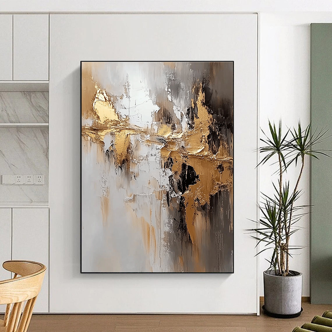 Gray Gold White Abstract Painting with Textured Layers WINK665