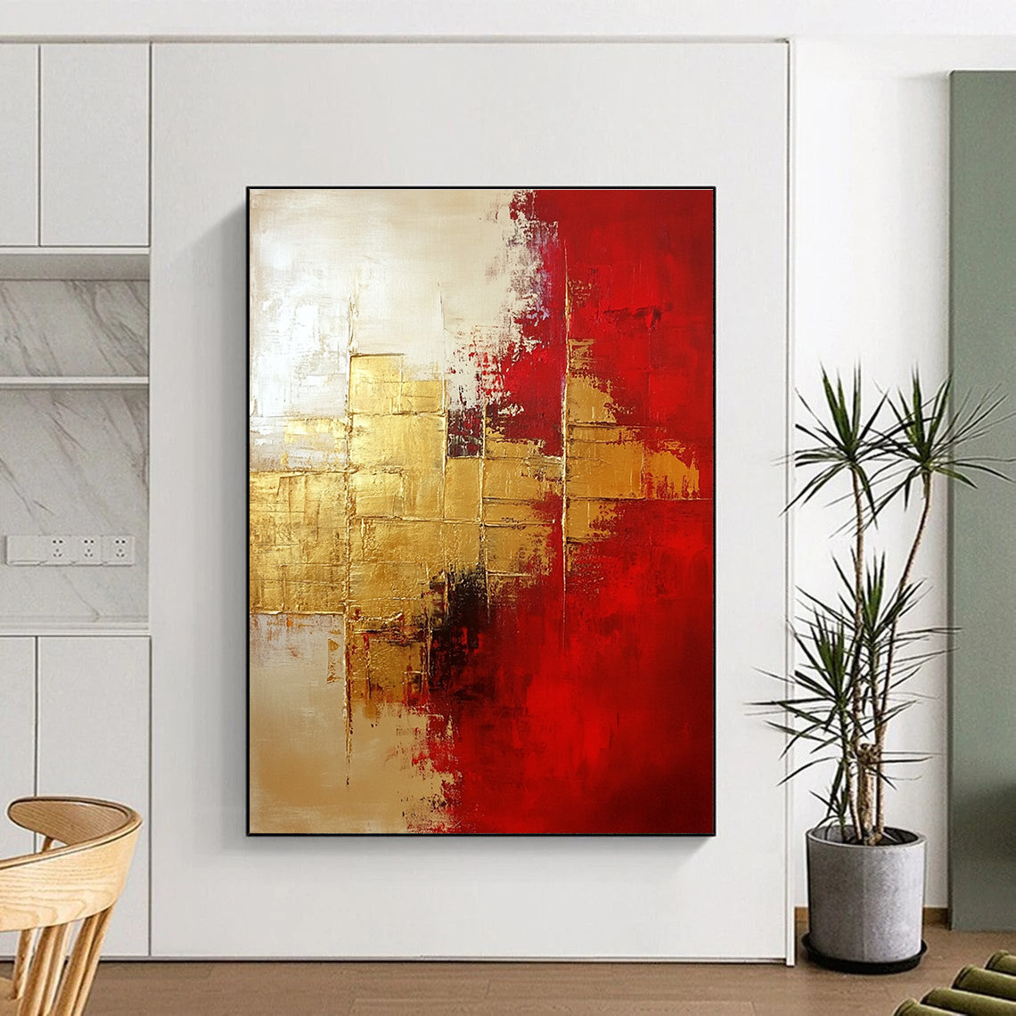Gold and Red Abstract Painting for Luxury Hotel Lobbies GAB1242