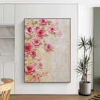 Pink Roses on Textured Wall Abstract Painting with 3D Effect GAB0051