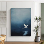 White Crane in Blue Sky Abstract Painting for Zen - Inspired Bedrooms HENG510